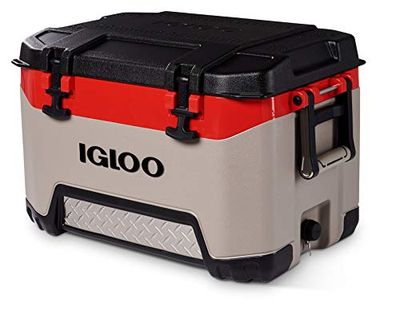 Igloo BMX 52 Quart Cooler with Cool Riser Technology, Fish Ruler, and Tie-Down Points - 16.34 Pounds - Sandstone and Red $110.75 (Reg $140.31)