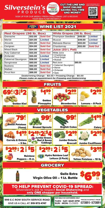 Silverstein's Produce Flyer October 5 to 9