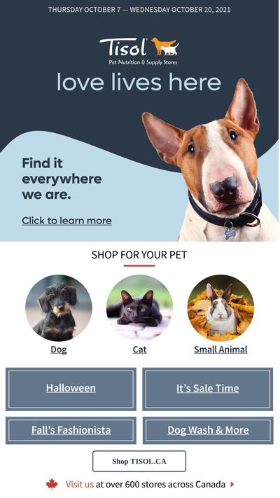 Tisol Pet Nutrition & Supply Stores Flyer October 7 to 20