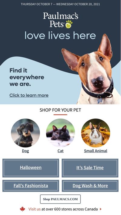 Paulmac's Pets Flyer October 7 to 20