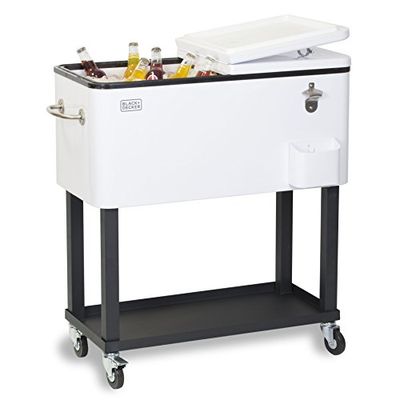 BLACK+DECKER, Mobile Cooler Cart, Two Door Seal Lid, Bottle Opener with Catch Basin, Bottom Storage Tray, 4 Rolling Wheels, White, BCC20W $215.27 (Reg $272.66)