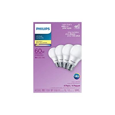 Philips 463380 Led 60W A19 Soft White Non Dimmable(2700K)-4 Pack $6.96 (Reg $9.99)