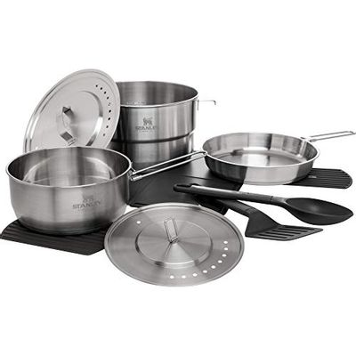 Stanley Even Heat Camp Pro Cookset, 11-Piece Camping Cookware Set with Stainless Steel Pots and Pans, Utensils, Lids, and Cooking Accessories, Outdoor Travel Kit for Backpacking, Hiking, and Fishing $127.28 (Reg $159.59)