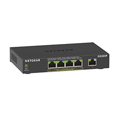 NETGEAR 5-Port Gigabit Ethernet Unmanaged PoE Switch (GS305P v2) - with 4 x PoE+ @ 63W, Desktop or Wall Mount $54.99 (Reg $89.99)