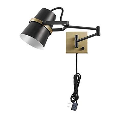 Novogratz x Globe 51345 McKibbin 1-Light Plug-in or Hardwire Swing Arm Wall Sconce, Matte Black, Brass Accents, 6ft Black Woven Fabric Cord, Flat Plug, Rotary On/Off Switch $39.97 (Reg $50.87)