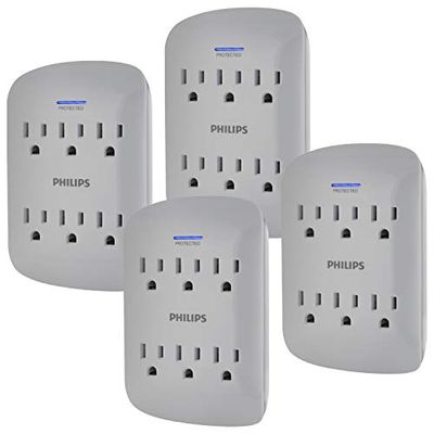 Philips 6-Outlet Extender Surge Protector, 4 Pack, Wall Tap, 900 Joules, 3-Prong, Space Saving Design, Protection Indicator LED Light, ETL Listed, Gray, SPP3469GR/37 $28.35 (Reg $29.89)