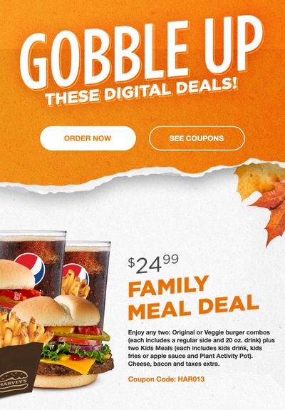 Harvey’s Canada New Digital Coupons: Family Meal Deal for $24.99 + More Deals