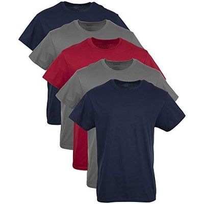 Gildan Men's Crew T-Shirt Multipack, Navy, charcoal, cardinal Red Assorted 5 Pack, Medium $22.59 (Reg $24.99)
