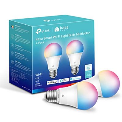 Kasa Smart Light Bulbs, Full Colour Changing Dimmable Smart WiFi Bulbs Compatible with Alexa and Google Home, A19, 9W 800 Lumens,2.4Ghz only, No Hub Required, 2-Pack (KL125P2), Multicolour $24.49 (Reg $34.99)