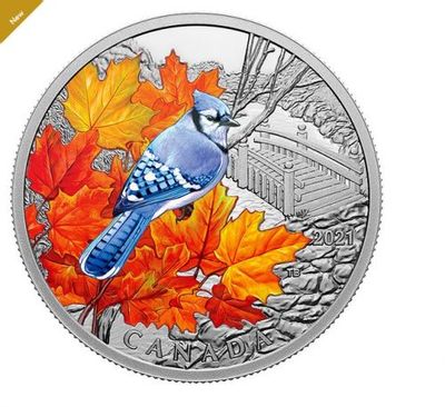 Royal Canadian Mint New Coins: Colourful Birds: Blue Jay + Lenticular Coin – CP Holiday Train