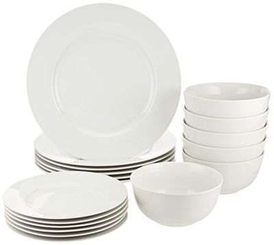 AmazonBasics 18-Piece White Kitchen Dinnerware Set, Dishes, Bowls, Service for 6 $37.61 (Reg $53.02)