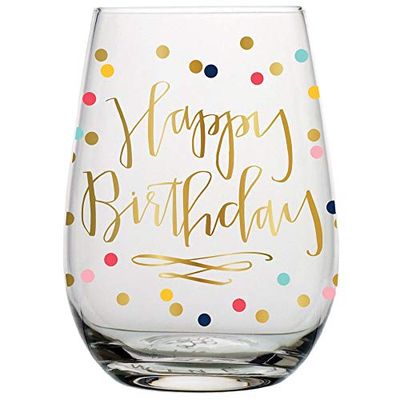 Creative Brands Slant Collections Stemless Wine Glass, 20-Ounce, Happy Birthday- Polka Dot $15.05 (Reg $19.79)