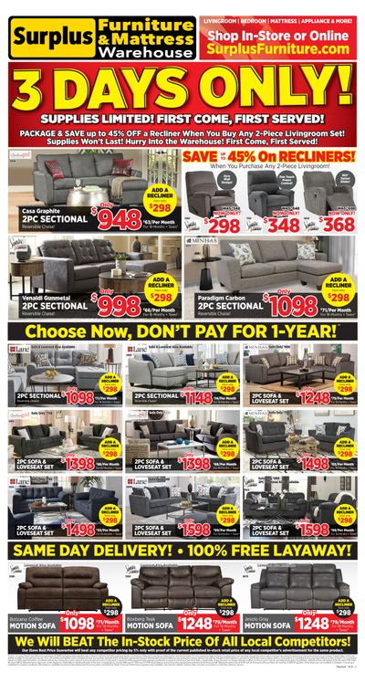 Surplus Furniture & Mattress Warehouse (Thunder Bay) Flyer October 25 to 31