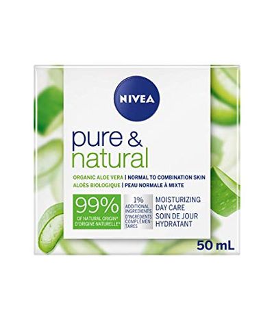 NIVEA Pure & Natural Moisturizing Day Care (50mL), NIVEA Face Cream for Normal & Combination Skin, With Organic Argan Oil for Face Use, NIVEA Cream for Natural Moisture $2.99 (Reg $10.36)