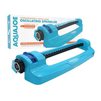 Aqua Joe SJI-OMS20 Indestructible Jumbo Metal Base Oscillating Sprinkler, 4,400 Square-Foot Coverage, Completely Customizable, 20 Clog-Free Nozzles, Turbo-Drive Motor, Blue $19.98 (Reg $42.04)