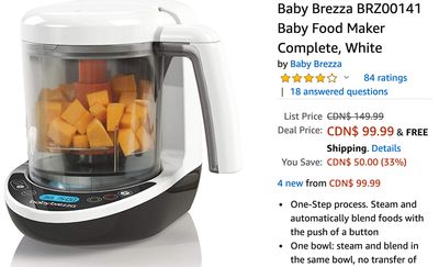 Amazon Canada Deals: Save 33% 0n Baby Brezza Baby Food Maker Complete & One Step Sterilizer Dryer 4-in-1