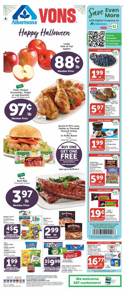 Albertsons (CA, ID, LA, MT, OR, TX, WA) Weekly Ad Flyer October 27 to November 3