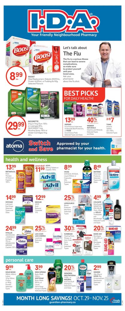 I.D.A. Monthly Pharmacy Flyer October 29 to November 25