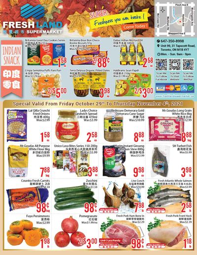 FreshLand Supermarket Flyer October 29 to November 4