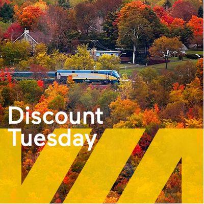 Via Rail Canada Discount Tuesday Offers: Today, Save 15% OFF Escape Fare + Save 20% OFF Business Fare!