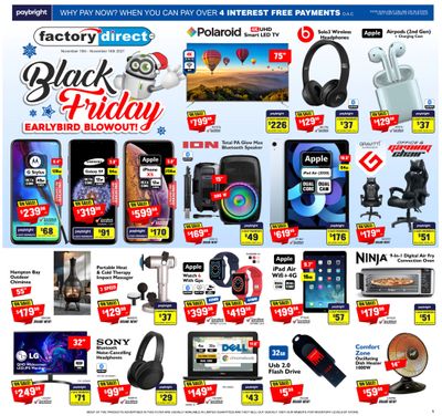 Factory Direct Black Friday Earlybird Blowout Flyer November 10 to 16