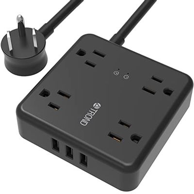 TROND Flat Plug Power Bar with Surge Protector, 3 USB Power Strip, 4 Widely Spaced Outlets, 1440 Joules, 5ft Extension Cord Indoor, Slim Power Strip Wall Mount for Home, Office, Dorm, Desktop, Black $26.99 (Reg $34.99)