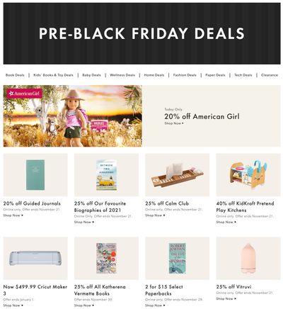Chapters Indigo Online Pre Black Friday Deals of the Week November 15 to 21