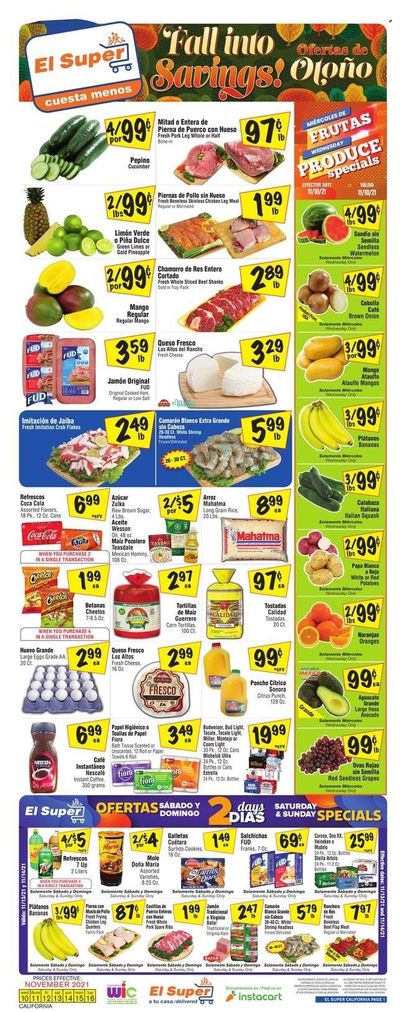 El Super (CA, NM, NV, TX) Weekly Ad Flyer November 15 to November 22