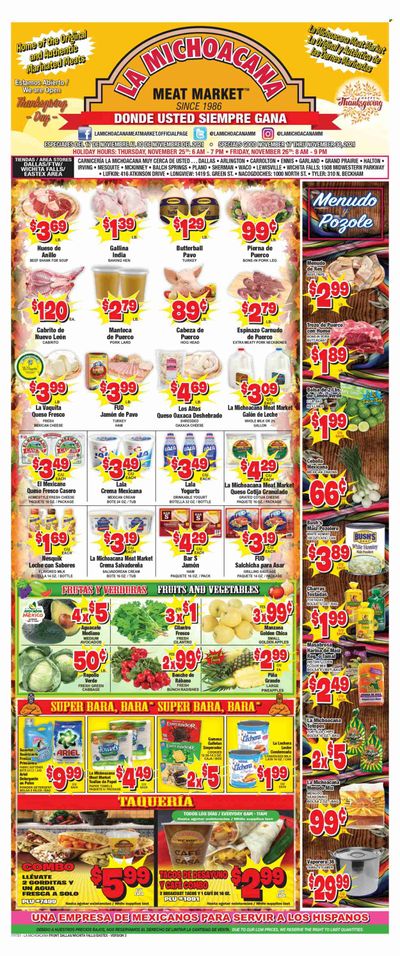 La Michoacana Meat Market (TX) Weekly Ad Flyer November 17 to November 24