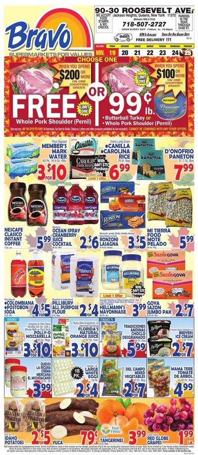 Bravo Supermarkets (CT, FL, MA, NJ, NY, PA) Weekly Ad Flyer November 18 to November 25