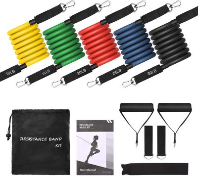 Resistance Bands,TOPELEK 12 Pieces Resistance Bands Set,5 Fitness Tubes,with Door Anchor,Ankle Straps,Workout Guide,Carrying Pouch for Building Muscle,Rehabilitative Exercises,for Indoor & Outdoor Use on Sale for $28.97 at Amazon Canada