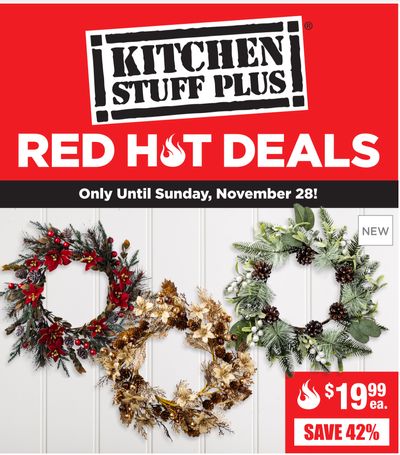 Kitchen Stuff Plus Canada Red Hot Deals: Save 42% on Christmas Decorative Wreath – 18” + More Offers