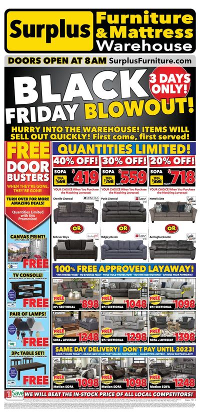 Surplus Furniture & Mattress Warehouse Black Friday Flyer November 22 to 28, 2021