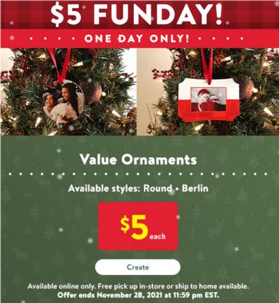 Walmart Canada Photo Centre Deals: Enjoy $5 Funday, $5 Round or Berlin Custom Photo Ornaments, $5 11×14 Spark Posters