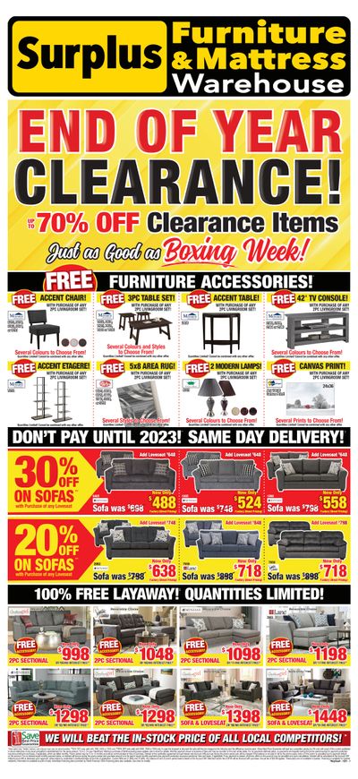 Surplus Furniture & Mattress Warehouse (Thunder Bay) Flyer November 29 to December 19 Surplus Furniture & Mattress Warehouse (Thunder Bay) Flyer November 29 to December 19