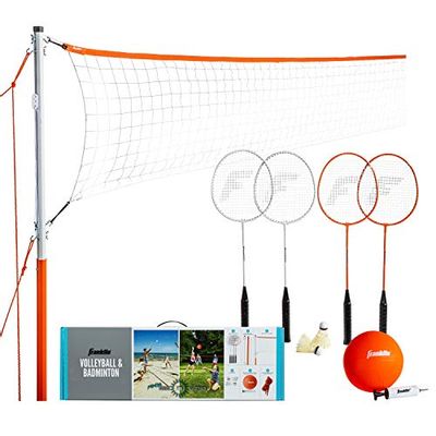 Franklin Sports 50610 Volleyball and Badminton Set - Volleyball, Pump, Badminton Rackets, Birdies, Net, and Adjustable Polls - Beach or Backyard Games - Combo Set $36.79 (Reg $53.59)