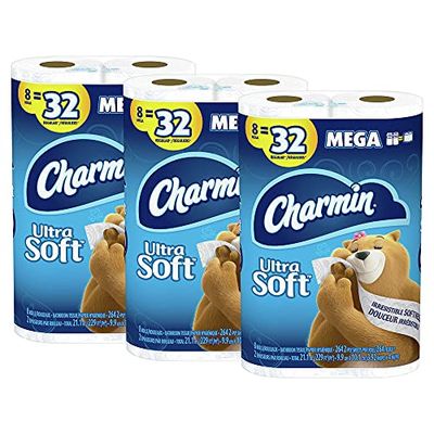 Charmin Ultra Soft Toilet Paper, 24 Mega Roll Bath Tissue, 3 Packs of 8 Mega Rolls, 264 Sheets Per Roll $27.99 (Reg $34.99)