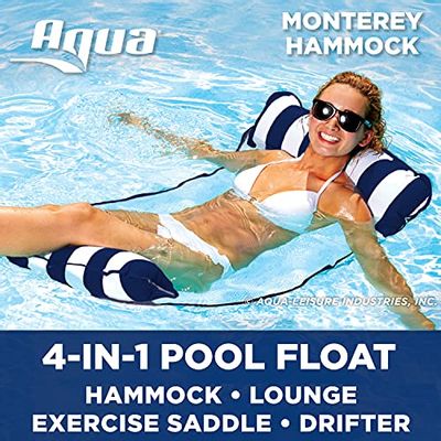 Aqua Leisure 4-in-1 Multi-Purpose Monterey Hammock (Saddle, Lounge Chair, Hammock, and Drifter), Supportive Mesh Lining, Easily Foldable, DuoLock System for Easy Inflation/Deflation, One Size, Navy $14.39 (Reg $23.99)