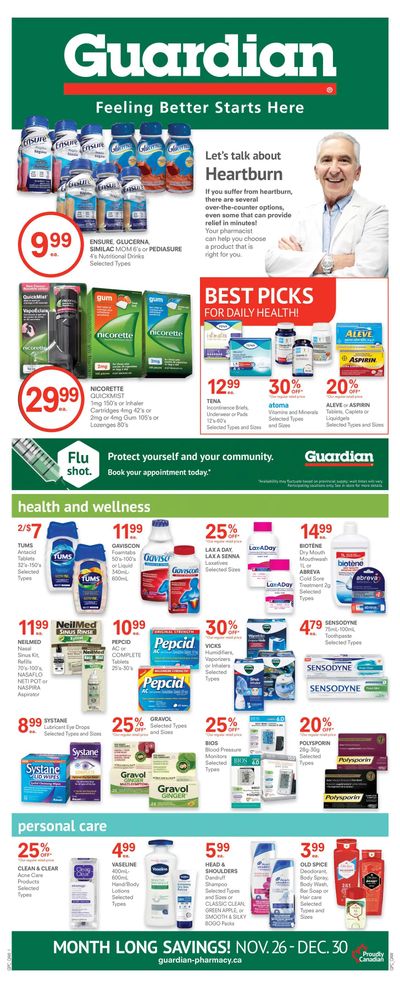 Guardian Pharmacy Monthly Flyer November 26 to December 30