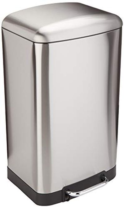 Amazon Basics Rectangle Soft-Close Trash Can with Steel Bar Pedal - 40L, Nickel $63.47 (Reg $87.77)