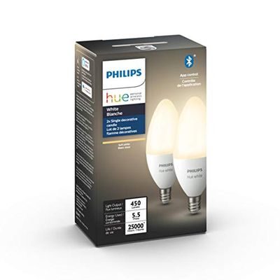 Philips Hue White Chandelier CanBase 2 Pack LED Smart Bulb, Bluetooth & Zigbee, (Hue Hub Optional), voice activated with Alexa, A Certified for Humans Device $27.98 (Reg $39.99)