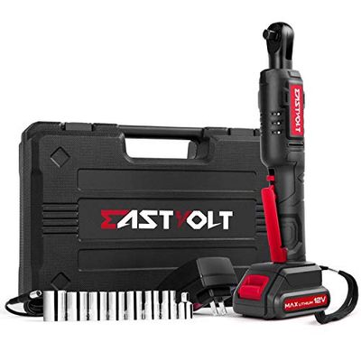 Eastvolt 12V Cordless Electric Ratchet Wrench Set, 3/8 Inch 35ft-lbs Power Wrench Tool Kit, with Fast Charger, 2.0Ah Lithium-Ion Battery, 7-Pieces 3/8 Inch Metric Sockets and 1/4“ Adaptor $66.6 (Reg $78.76)