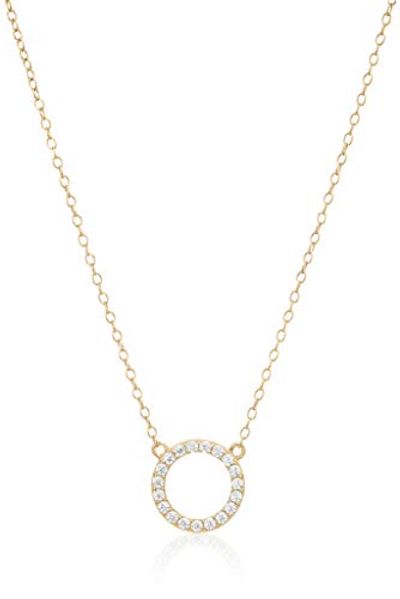 Amazon Collection Women's 14K Sterling Silver Open Circle Cubic Zirconia 16 Inch With 2 Inch Extender Pendant Necklace, Yellow Gold $21.5 (Reg $25.20)