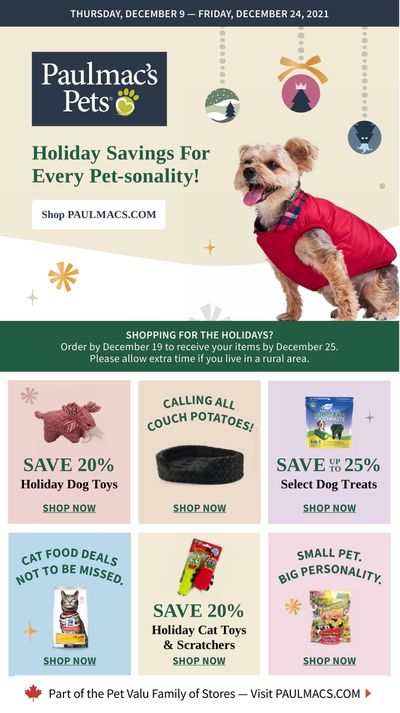 Paulmac's Pets Flyer December 9 to 24