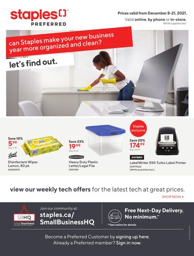 Staples Cleaning and Organization Flyer December 8 to 21