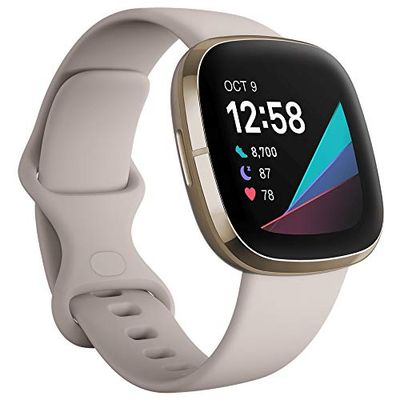 Fitbit Sense Advanced Smartwatch with Tools for Heart Health (ECG), Stress Management & Skin Temperature Trends, Lunar White/Soft Gold, One Size (S & L Bands Included) $259.95 (Reg $399.95)