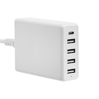 AmazonBasics 5-Port Wall Charger (60W) with 4 USB-A Ports and 1 USB-C Port with 30W Power Delivery - White $33.54 (Reg $36.34)