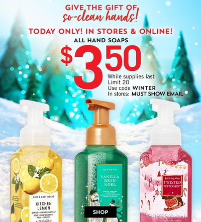 Bath & Body Works Canada Holiday Deals: All Hand Soaps Only $3.50