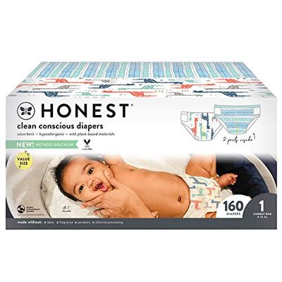 The Honest Company Super Club Box Diapers with Trueabsorb Technology, Space Travel & Teal Tribal, Size 1, 160 Count $45.94 (Reg $67.72)