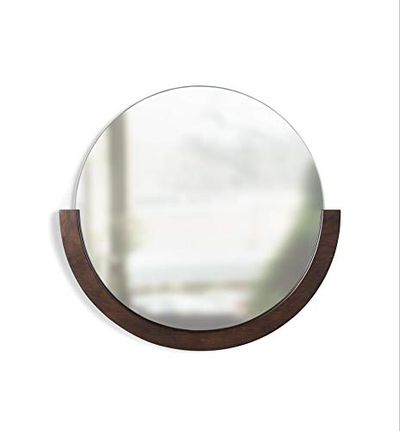 Umbra Mira Decorative Wall Entryway, Circular Mirror with Wood Frame on The Bottom Half, 22.5" Diameter x 21" Height x 1" Width, Aged Walnut $62.99 (Reg $90.00)